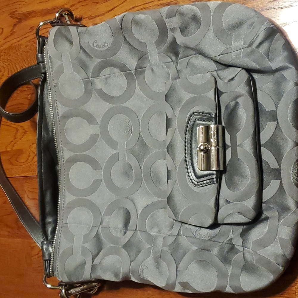 Coach Kristin Op Art Sateen Hobo Silver